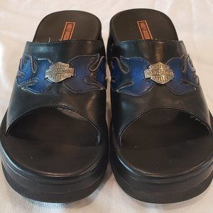 Black Leather Harley-Davidson Platform Sandals Women's Size 9.5